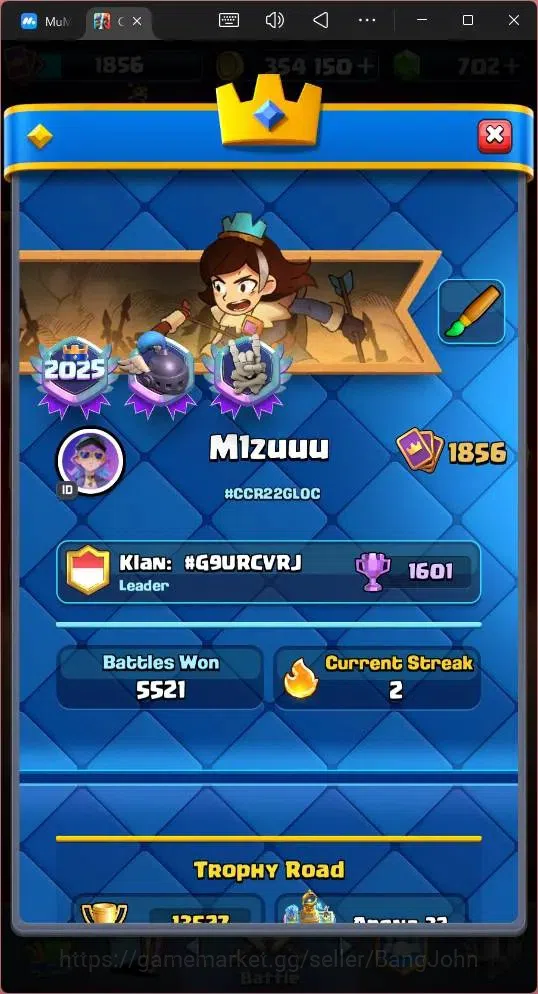Clash Royale Accounts High-End Global |CL 1856|KTL 16|Trophy 13527|26 MAX|8 Champ|8 Hero|28 EVO|Arena 32|354K Gold|702 3