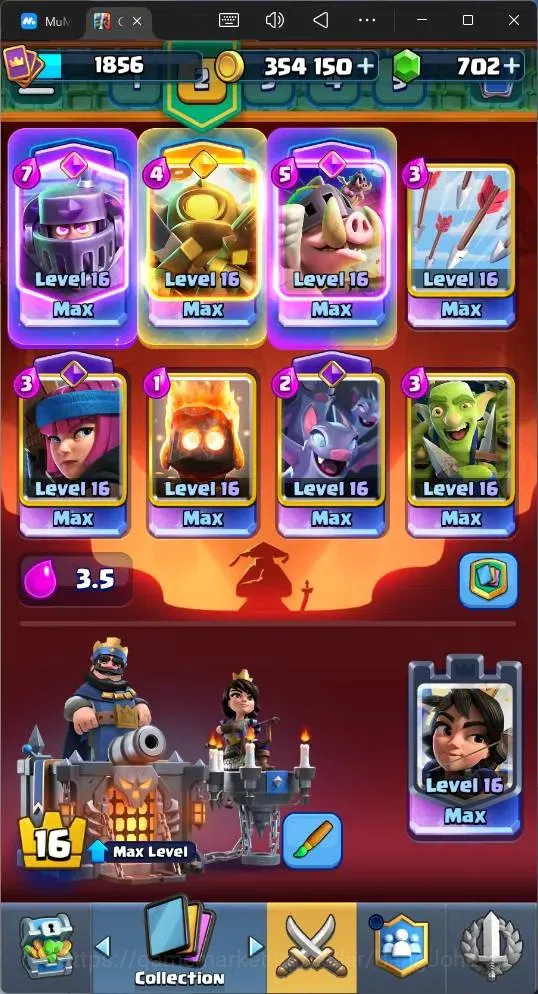 Clash Royale Accounts High-End Global |CL 1856|KTL 16|Trophy 13527|26 MAX|8 Champ|8 Hero|28 EVO|Arena 32|354K Gold|702 6