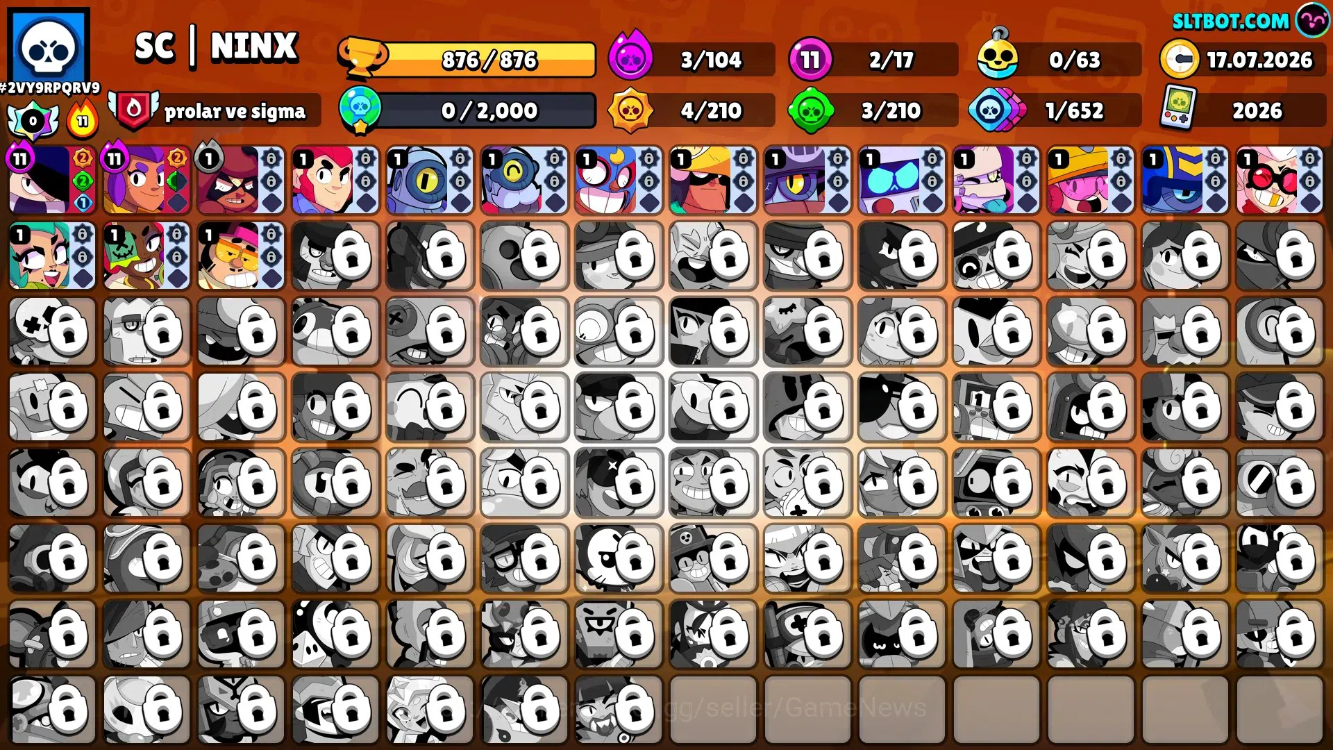 Brawl Stars Accounts 876 Trophy|17 Brawlers 2 Max (Edgar,Shelly)|7 Skin|1 Legend(Cyber Shelly) 2 Myth 2 Epic|10K Bling,5K 1
