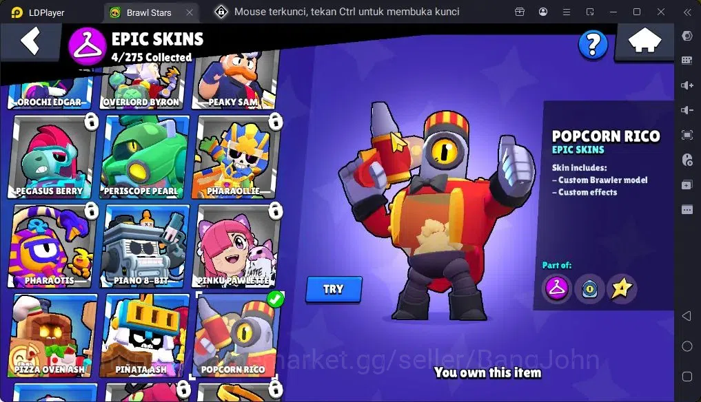 Brawl Stars Accounts Trophy 2900|30Brawler|4Max Hc(Shelly,Rico,Bo,[Edgar full Buffy]|1Legendary(Colt),1Mythic,6Epic 12