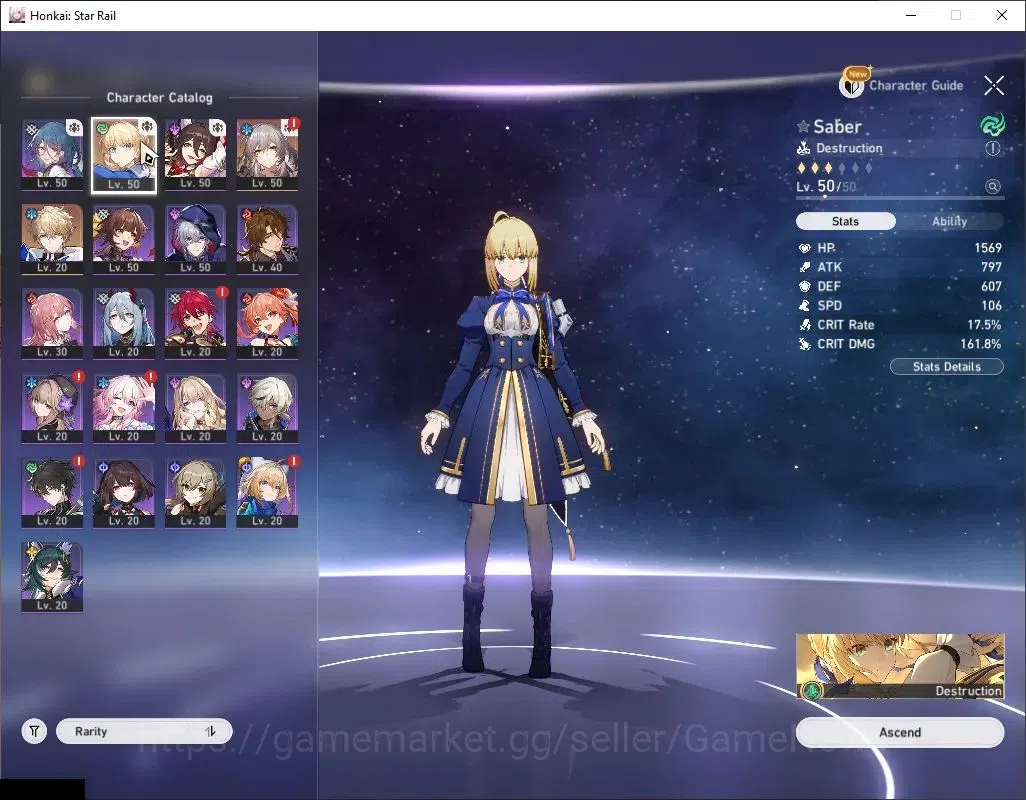 Honkai Star Rail Accounts Others ASIA |TL 40|1 Limited| Saber + Signature |1 Golden Comp|Amphoreus|Female MC|Take Mail|Check 4