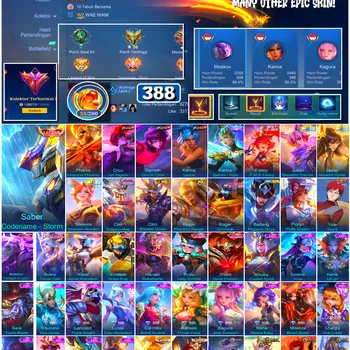 Mobile Legends: Bang Bang Accounts #4503 388 Skins | Saber Codename - Storm (LEGEND) | Chou Iori Yagami (KOF) | Dyrroth