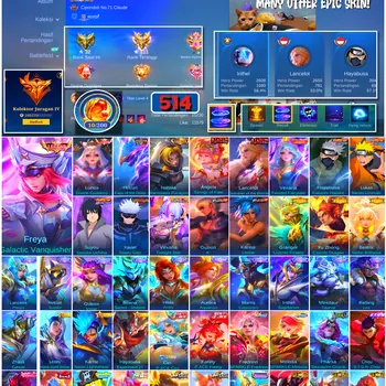 Mobile Legends: Bang Bang Accounts #4600 514 Skins | Freya Galactic Vanquisher (LEGEND) | Lunox Divine Goddess (LEGEND