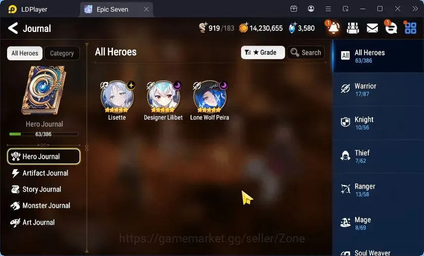Epic Seven Accounts Starter Global Unverif|Best Starter|3 ML(Lisette,D.Lilibet,LW Peira)|PoH+Bless ON|MoR 109|SS 3.5K|Stigma 1