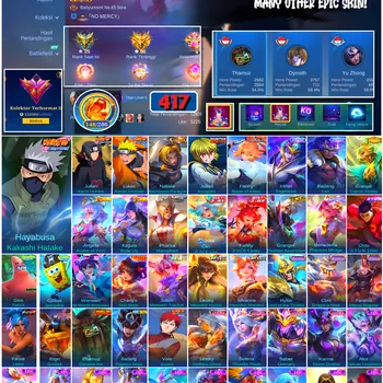 Mobile Legends: Bang Bang Accounts #4562 417 Skins | Hayabusa Kakashi Hatake (NARUTO) | Julian Itachi Uchiha (NARUTO