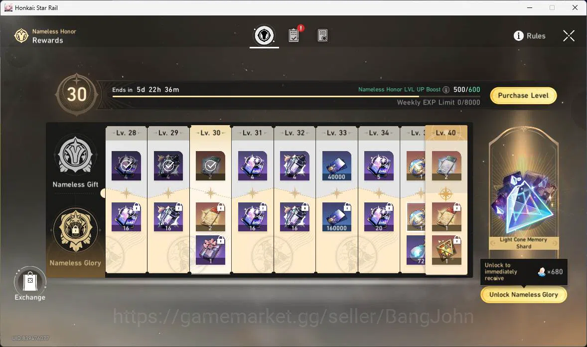 Honkai Star Rail Accounts Others ASIA|TL 68|13 Limit|Hypercarry 2