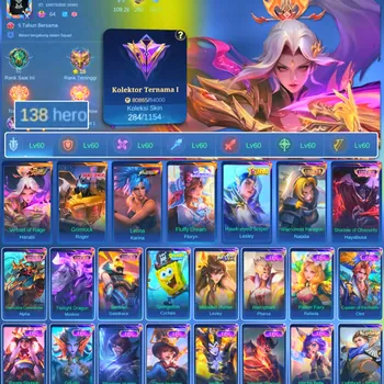 Mobile Legends: Bang Bang Accounts Rare Skin HERO 138 SKIN 284 | EMBLEM ALL MAX| VESSEL OF RAGE HANABI| COLECTOR NATALIA