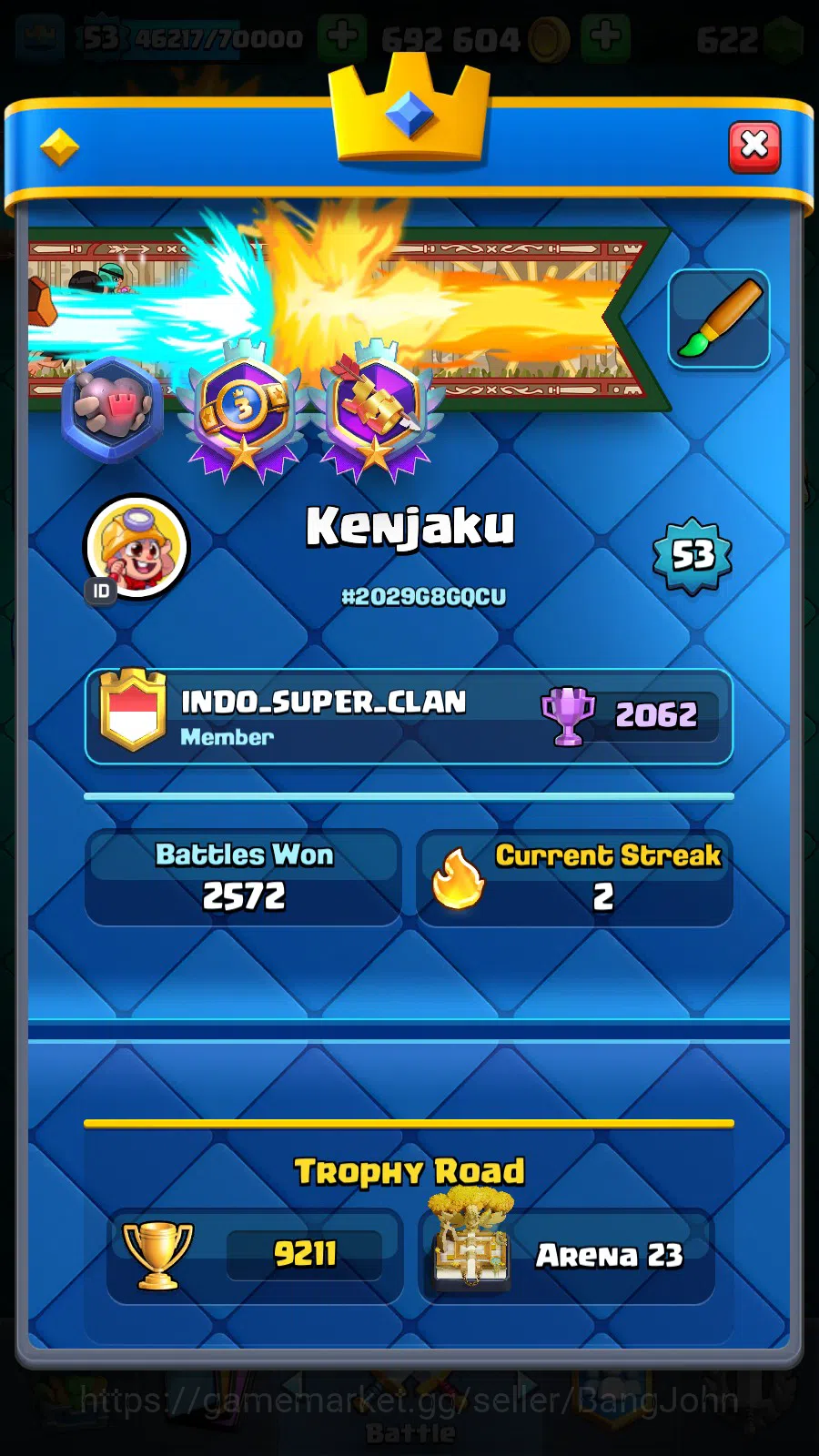 Clash Royale Accounts Lv 53|Trophy 9211|KTL 11|Limit Skin| Total Card 12 image 2