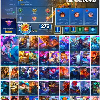 Mobile Legends: Bang Bang Accounts #4316 275 Skins | Karina Leona (KOF) | Natalia Warrioress Paragon (COLLECTOR) | Hylos