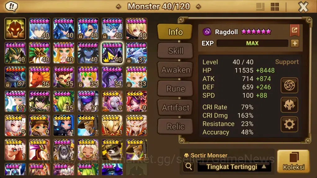 Summoners War: Sky Arena Accounts End-Game GLOBAL Lv 82|1LD[Ragdol]|23 Total 8