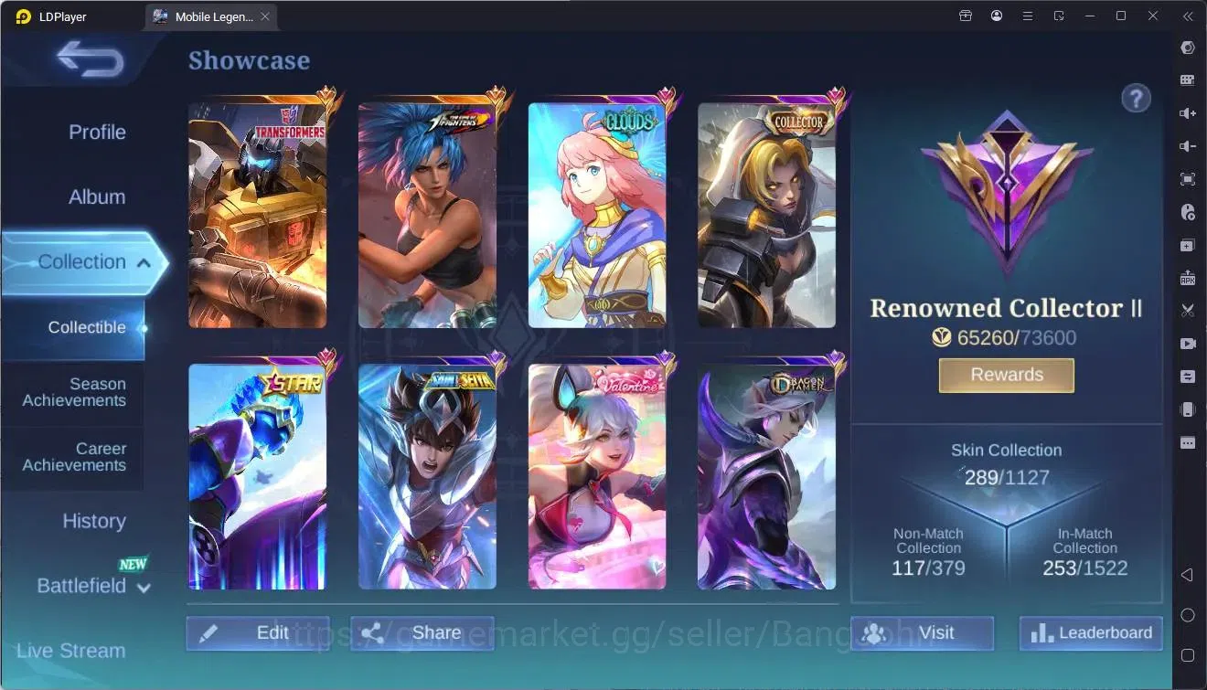 Mobile Legends: Bang Bang Accounts Collector Global |Hero 133|Skin 289|Renowned|TFM Roger|KOF Karina|CLOUDS Kagura|CC 2