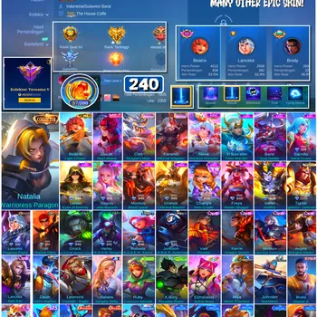 Mobile Legends: Bang Bang Accounts #4518 240 Skins | Natalia Warrioress Paragon (COLLECTOR) | Kagura Jade Blossom (EPIC