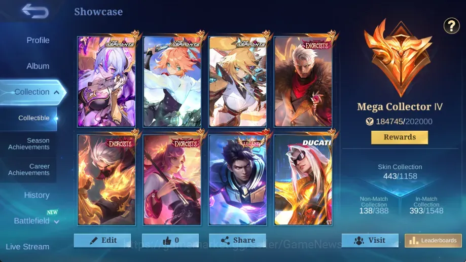 Mobile Legends: Bang Bang Accounts Collector Hero 133|Skins 443|Legend Alucard|Exorcists(Kagura,Hayabusa,Yu 1