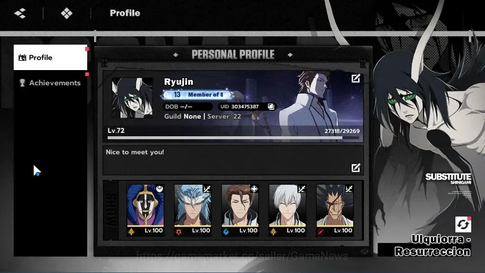 BLEACH: Soul Resonance Accounts NuverseSEA|Lv 72|14 1