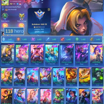Mobile Legends: Bang Bang Accounts Others HERO 118 SKIN 153 | EMBLEM ALL MAX| COLECTOR NATALIA| EPIC ROGER | EPIC YSS | EPIC