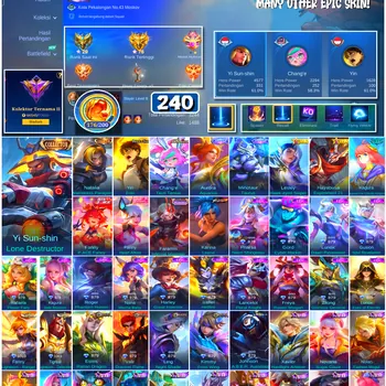 Mobile Legends: Bang Bang Accounts #4474 240 Skins | Karina Leona (KOF) | Yin Eren (ATTACK ON TITAN) | Yi Sun-shin Lone