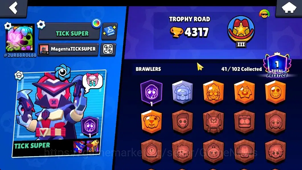 Brawl Stars Accounts 4217 Trophy|41 Brawlers 7 Max Lvl|1 Prestige|80 Skin|1 Hypch Skin [Scr Poco] 2 Legend 3 Myth 11 Epic|CN 20