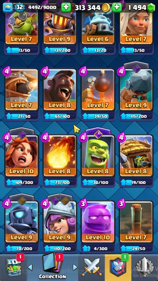 Clash Royale Accounts Midgame Lv 32|Trophy 8199|KTL 11|Limited Skin|Card 119| 1 Hero 5 EVO 8 Champ 19 Legendary 33 Epic 30 10