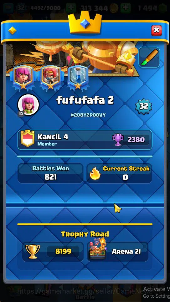 Clash Royale Accounts Midgame Lv 32|Trophy 8199|KTL 11|Limited Skin|Card 119| 1 Hero 5 EVO 8 Champ 19 Legendary 33 Epic 30 3