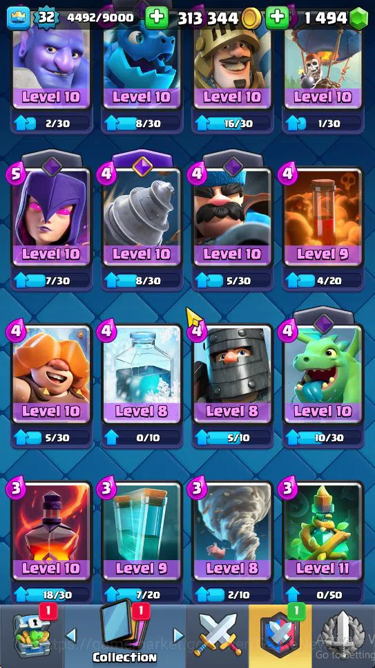 Clash Royale Accounts Midgame Lv 32|Trophy 8199|KTL 11|Limited Skin|Card 119| 1 Hero 5 EVO 8 Champ 19 Legendary 33 Epic 30 8