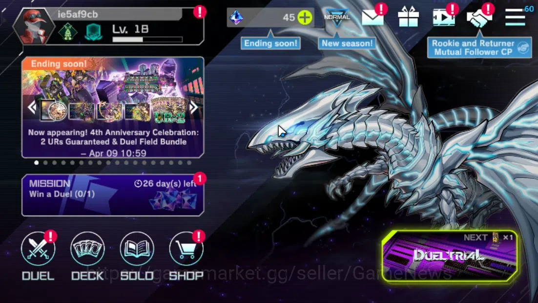 Yu-Gi-Oh! Master Duel Accounts Mid-Level Lv 18 | 20 Deck |VSK9,Radiant Typhoon,Dracotail,Yummys,Time Lord,Etc|Ranked