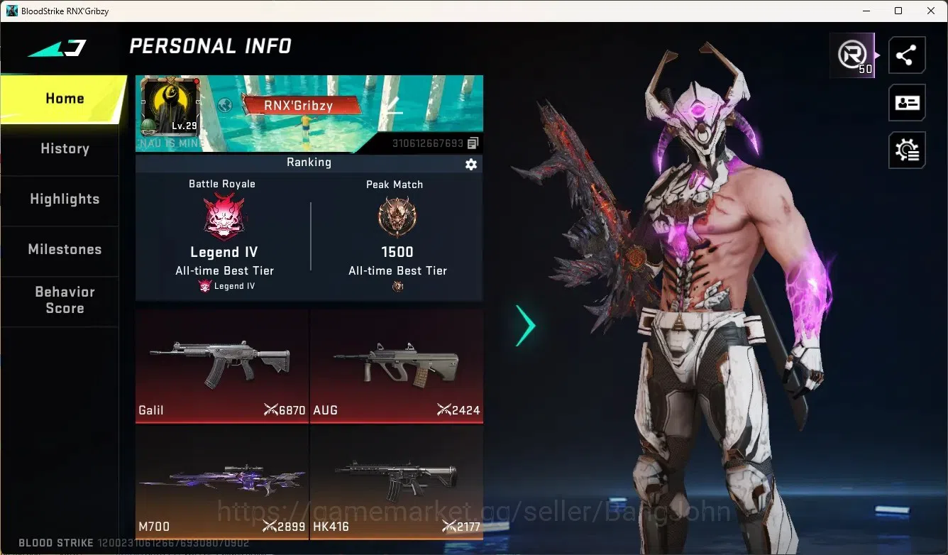 Blood Strike Accounts Rare Skin ASIA|2 Eternal Gun:AUG-Requiem&Galil-Blight's Embrace|2 Ultra Melee:TheIron&ButterflyKnife|4 1