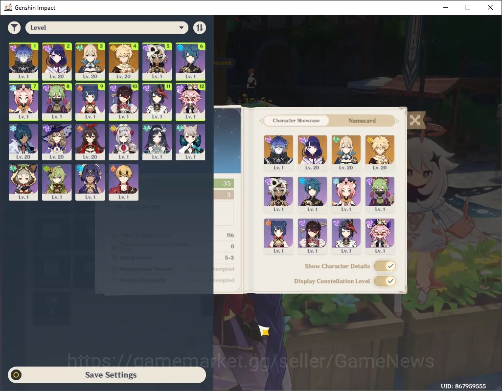 Genshin Impact Accounts Mid Game ASIA|AR 35|2 Limited + 1(*5 Weapon)|Flins & Raiden Shogun|Reuni ON|All Unset|Male MC|Take 1