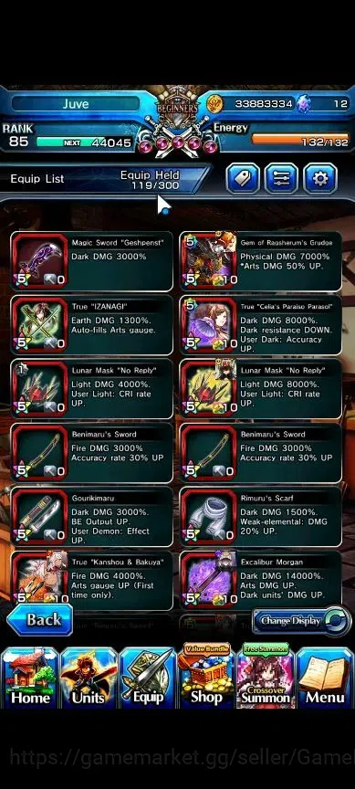 Grand Summoners Accounts End-Game Global|Rank 85|16 Ascend+7 TW|[S Miyu,Emiya,Chloe,S Chloe,Veldora,Akemi,6x 11
