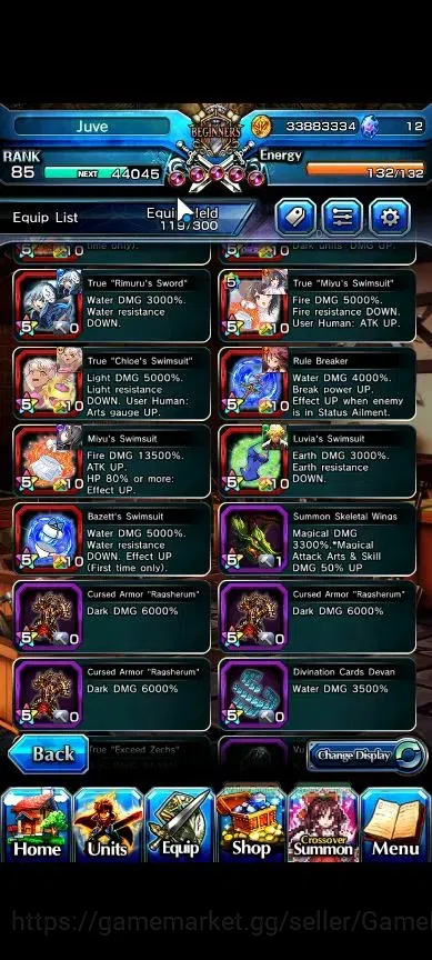 Grand Summoners Accounts End-Game Global|Rank 85|16 Ascend+7 TW|[S Miyu,Emiya,Chloe,S Chloe,Veldora,Akemi,6x 12