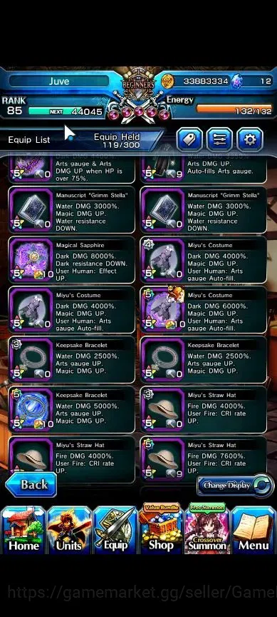 Grand Summoners Accounts End-Game Global|Rank 85|16 Ascend+7 TW|[S Miyu,Emiya,Chloe,S Chloe,Veldora,Akemi,6x 13