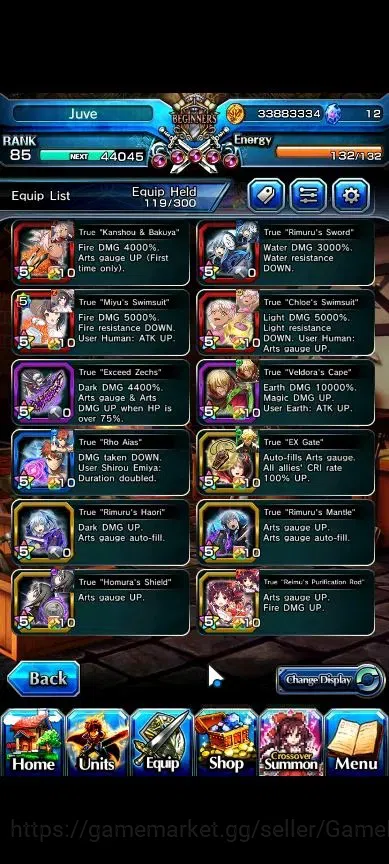 Grand Summoners Accounts End-Game Global|Rank 85|16 Ascend+7 TW|[S Miyu,Emiya,Chloe,S Chloe,Veldora,Akemi,6x 7