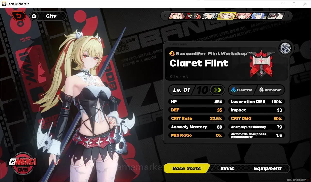 Zenless Zone Zero Accounts Starter ASIA|Starter IK13|3Limit (Claret, Zhao, Lucia Elowen+Sign)+chrSTD Piper,Pulchra,Nicole|MC 1