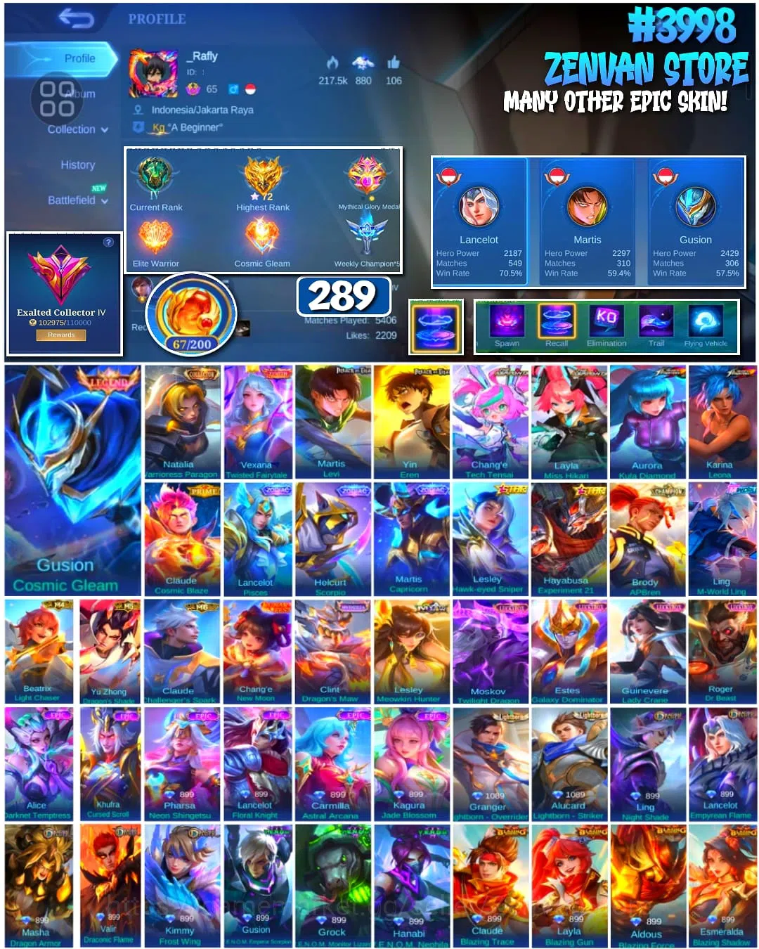 Mobile Legends: Bang Bang Accounts π₯ #3998 π₯ 289 Skins π Exalted Collector IV π Legend Skin βοΈ Attack on Titan Levi 1