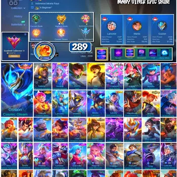 Mobile Legends: Bang Bang Accounts 🔥 #3998 🔥 289 Skins 💎 Exalted Collector IV 👑 Legend Skin ⚔️ Attack on Titan Levi
