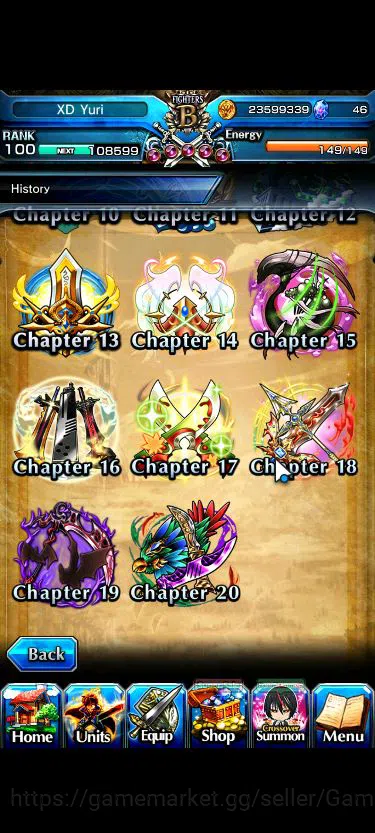 Grand Summoners Accounts Mid-Game Global|Rank 100|1 Sp Art+25 Ascend+2 TW|[Emiya,Chloe]+TW,S Miyu,Jay,S Luvrin,WH 14