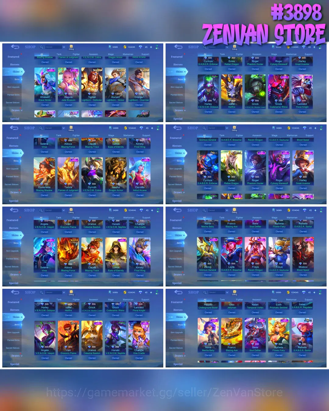 Mobile Legends: Bang Bang Accounts Collector #3898 | 439 Skins | Legend Franco & Alucard | Collector Arlot, Aamon & Natalia 2