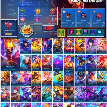 Mobile Legends: Bang Bang Accounts Collector #3898 | 439 Skins | Legend Franco & Alucard | Collector Arlot, Aamon & Natalia
