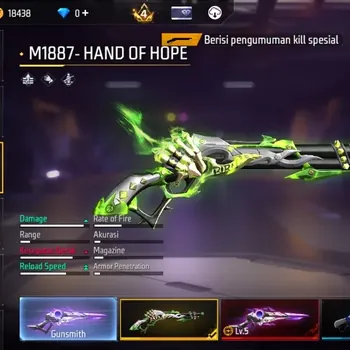 Free Fire Accounts Indonesia | 2 EVO (AK47 Lv7, M1887 Lv5)| M1887- Hand of Hope, 3 More | Electrify Bunny Backpack | Check