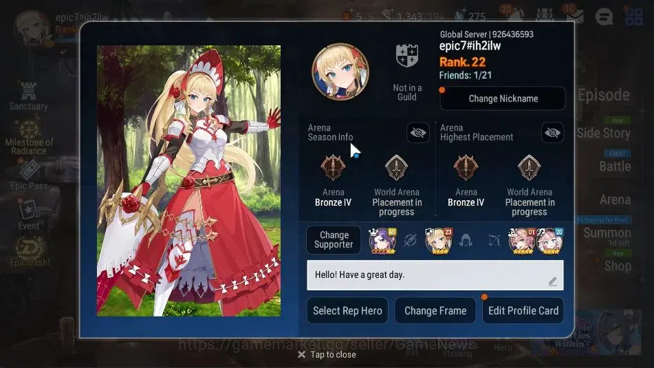 Epic Seven Accounts Starter GLOBAL UnVerif|New Era|3 ML(Rhiana& Lucie,Belian,US Choux)+Tenebria,Landy,etc|Poh ON|1 K 2