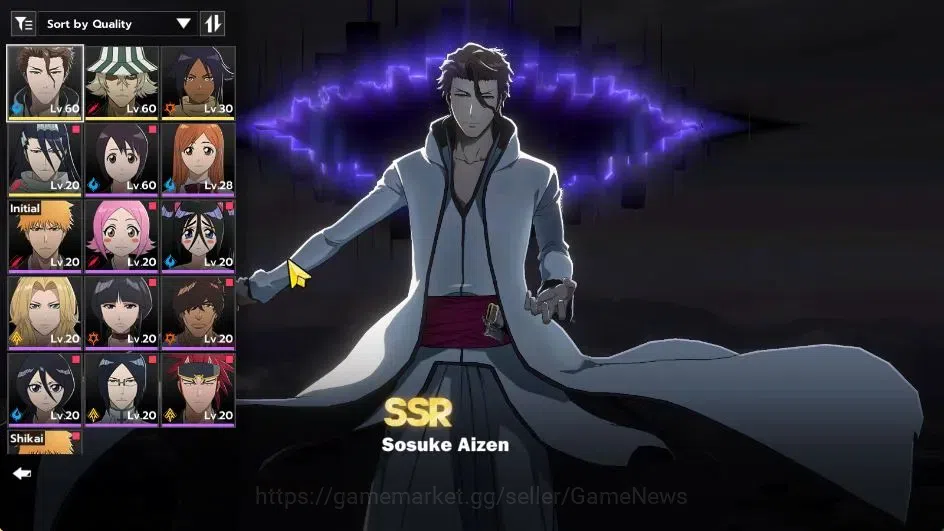 BLEACH: Soul Resonance Accounts NUVERSE SEA|Lvl 40|4 SSR|3 Sign|(Sosuke Aizen B1,Kisuke Urahara)+Stamp,Yoruichi,Byakuya|Log 4