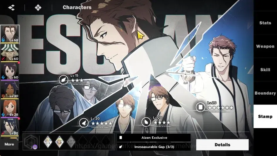 BLEACH: Soul Resonance Accounts NUVERSE SEA|Lvl 40|4 SSR|3 Sign|(Sosuke Aizen B1,Kisuke Urahara)+Stamp,Yoruichi,Byakuya|Log 8