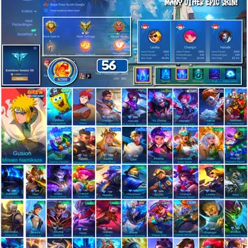 Mobile Legends: Bang Bang Accounts 🔥 #4069 🔥 💎 56 Skins 👑 Naruto Gusion Minato Namikaze ⚔️ Naruto Vale Gaara ⭐ SpongeBob