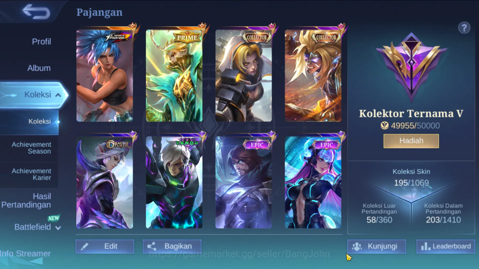 Mobile Legends: Bang Bang Accounts Global Hero 100, Skin 195, Emblem All Max | Prime  image 2