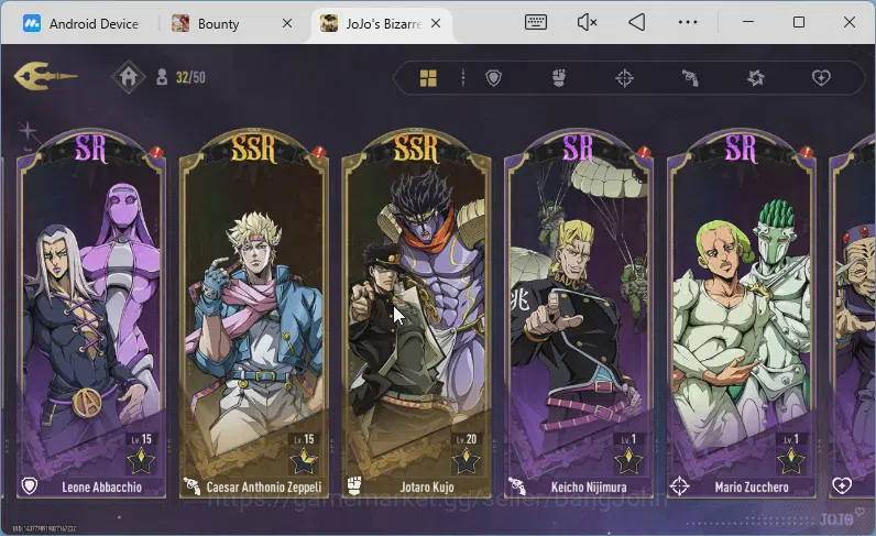 JoJo’s Bizarre Adventure: All Star Battle R Accounts America | 3SSR | Jotaro K, Caesar B1, Giorno G | Selector On | GUEST 1