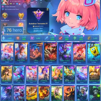 Mobile Legends: Bang Bang Accounts Rare Skin HERO 76 SKIN 213 | EMBLEM GOOD| ASPIRANT ANGELA | FLUFFY DREAM FLORYN| LUCKBOX