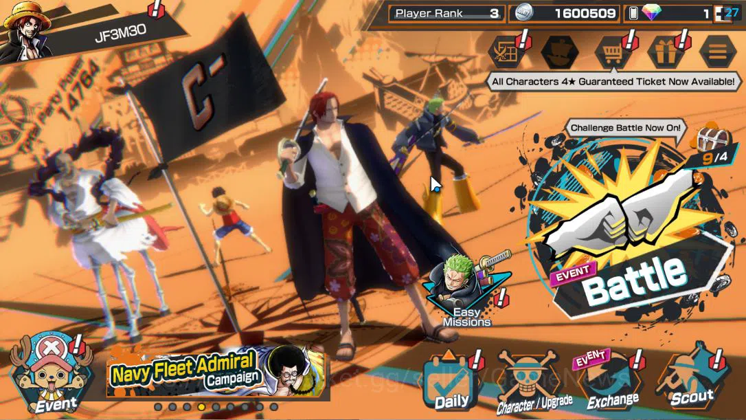 One Piece Bounty Rush Starter Global|4 EX 1 MAX| FILM RED Shanks,T5E St.Ethanbar image 1