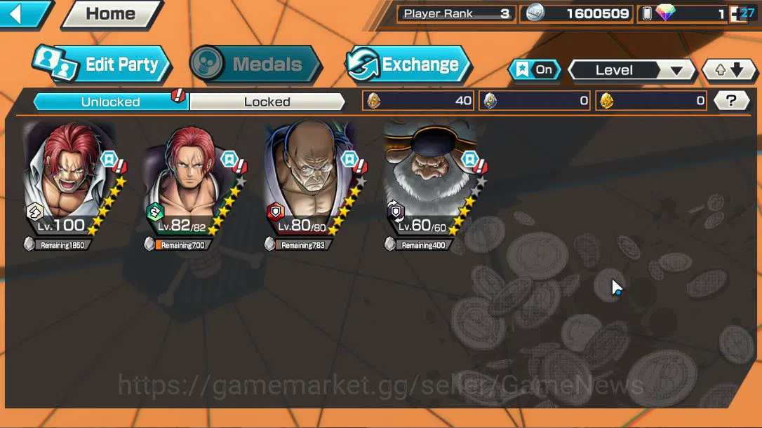 One Piece Bounty Rush Accounts Starter Global|4 EX 1 MAX| FILM RED Shanks,T5E St.Ethanbaron Nusjuro,Divine Departure 4