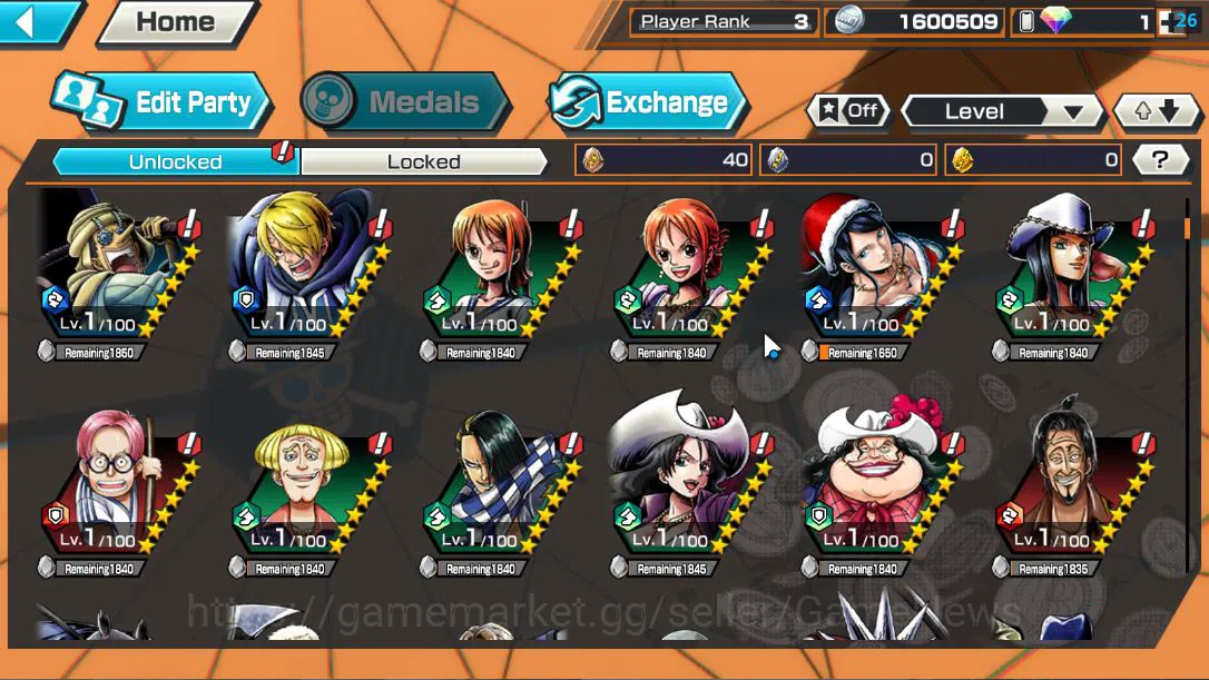 One Piece Bounty Rush Accounts Starter Global|4 EX 1 MAX| FILM RED Shanks,T5E St.Ethanbaron Nusjuro,Divine Departure 6