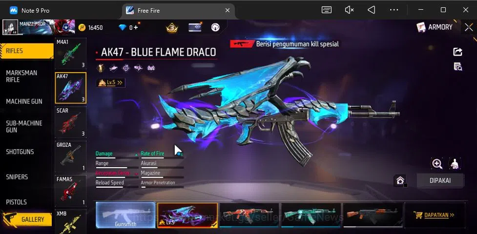Free Fire Accounts Indonesia|Ak47 Blue Flame Draco Lv 5,SCAR Megalodo image 4