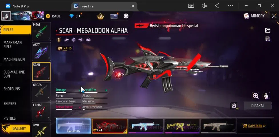 Free Fire Accounts Indonesia|Ak47 Blue Flame Draco Lv 5,SCAR Megalodo image 5